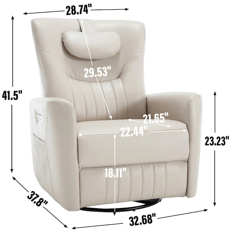 Leatheraire Swivel and Rocker Power Recliner Chair, Modern Single Recliner w/Lumbar & Neck Support Pillow, USB and Type-C Ports