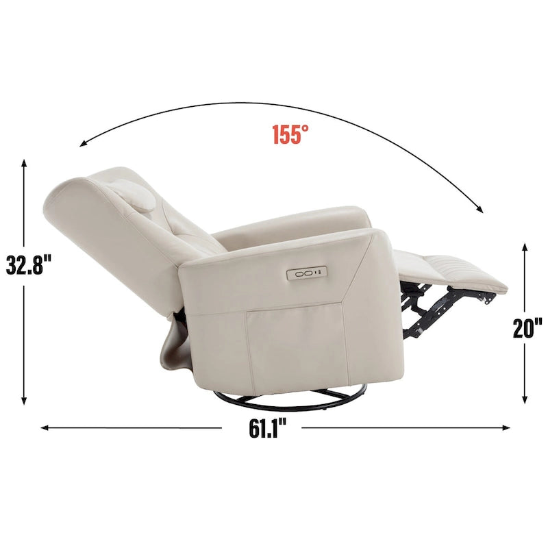 Leatheraire Swivel and Rocker Power Recliner Chair, Modern Single Recliner w/Lumbar & Neck Support Pillow, USB and Type-C Ports