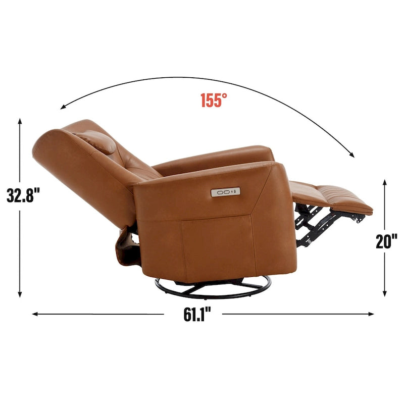 Leatheraire Swivel and Rocker Power Recliner Chair, Modern Single Recliner w/Lumbar & Neck Support Pillow, USB and Type-C Ports