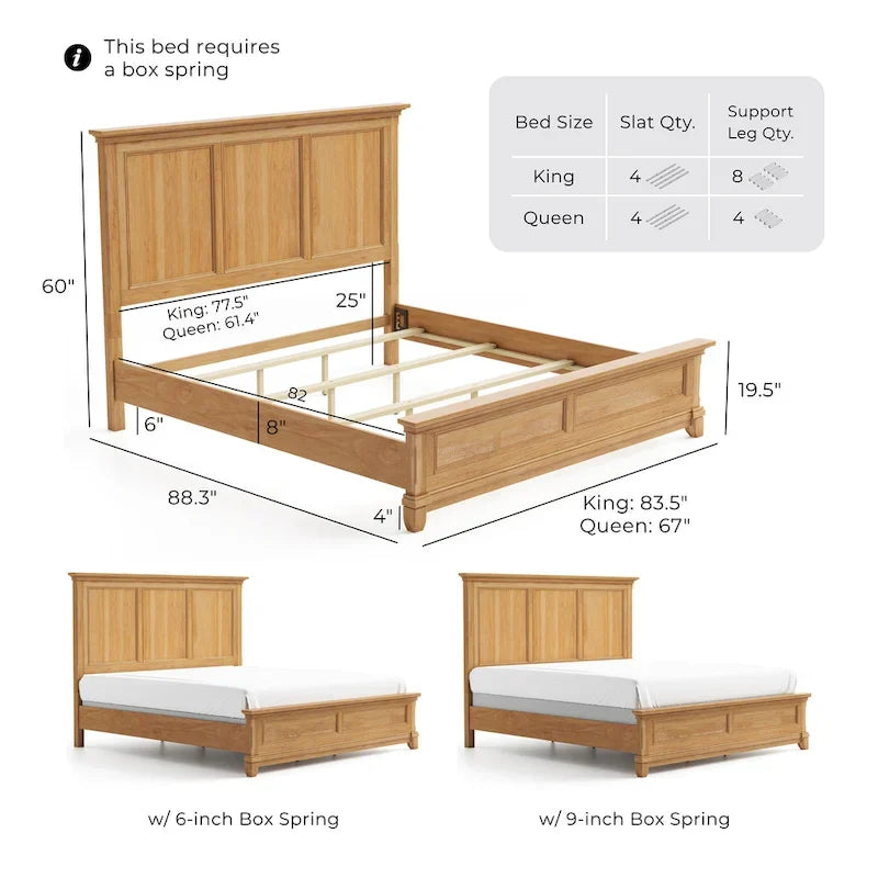 Furniture of America Wellington Farmhouse Natural Oak Solid Wood Panel Bed