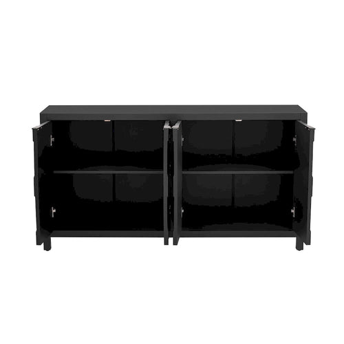 4-Door Sideboard with Honeycomb Patterned Doors, Painted Finish Storage Cabinet with Vintage Metal Handles for Study