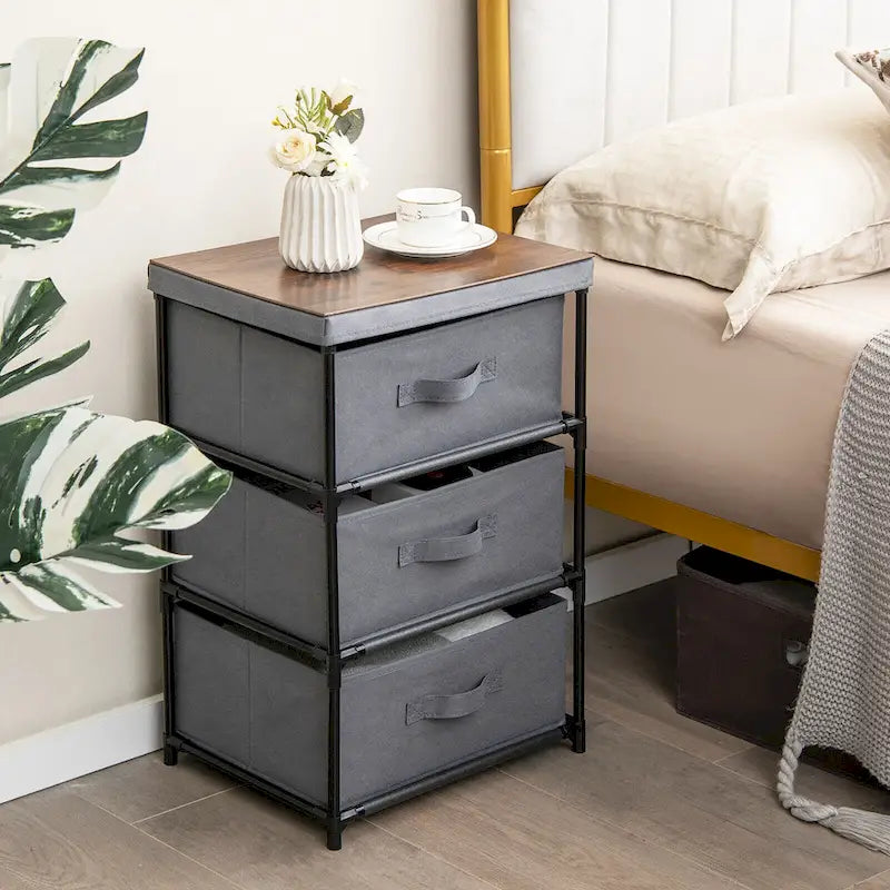 Gymax 2PCS 3 Drawers Dresser Fabric Storage Tower Organizer Unit Tall
