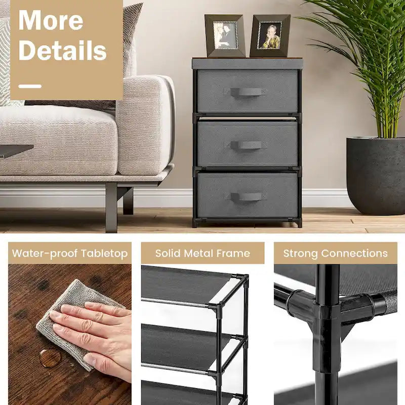 Gymax 2PCS 3 Drawers Dresser Fabric Storage Tower Organizer Unit Tall