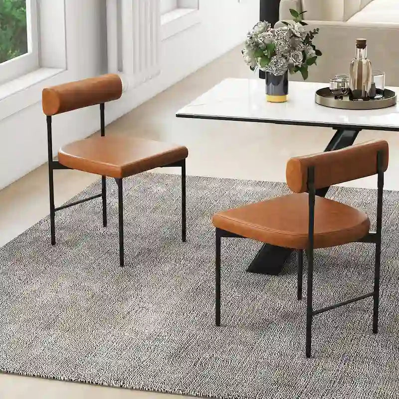 Gymax Dining Chair Set of 2 Faux Leather Upholstered Kitchen Side