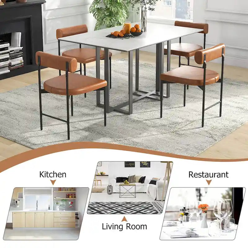 Gymax Dining Chair Set of 2 Faux Leather Upholstered Kitchen Side