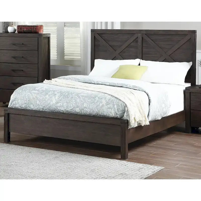Rustic Contemporary Espresso 1pc Queen Size Bed Wooden X-Design HB Unique Look Bedroom Furniture