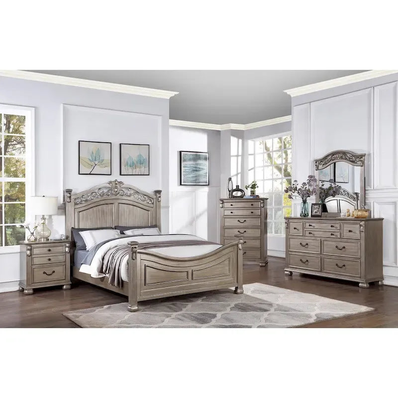 Formal Traditional Antique Silver 1pc California King Size Bed Unique Design Headboard Footboard Bedframe