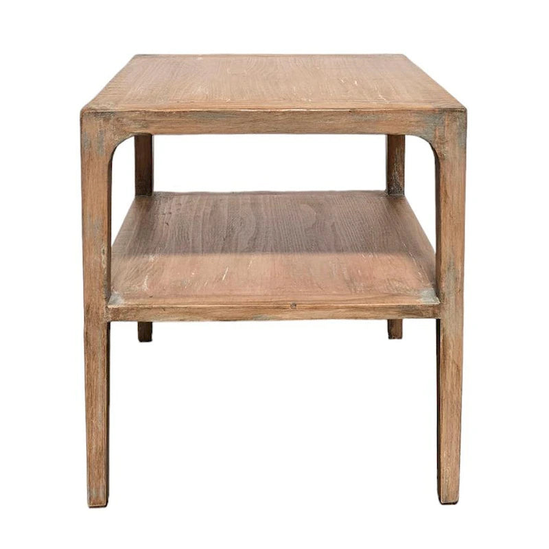 Tuley Corner End Table, Storage Shelf, Gray Pine Wood, 22in Square