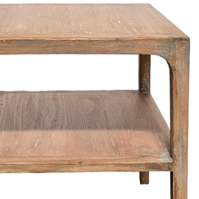 Tuley Corner End Table, Storage Shelf, Gray Pine Wood, 22in Square