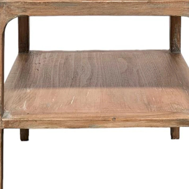 Tuley Corner End Table, Storage Shelf, Gray Pine Wood, 22in Square