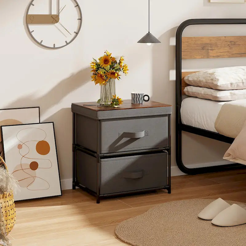Gymax 2PCS 2 Drawer Dresser Fabric Storage Organizer Nightstand