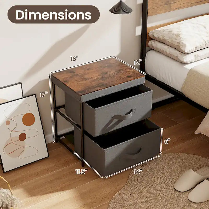 Gymax 2PCS 2 Drawer Dresser Fabric Storage Organizer Nightstand