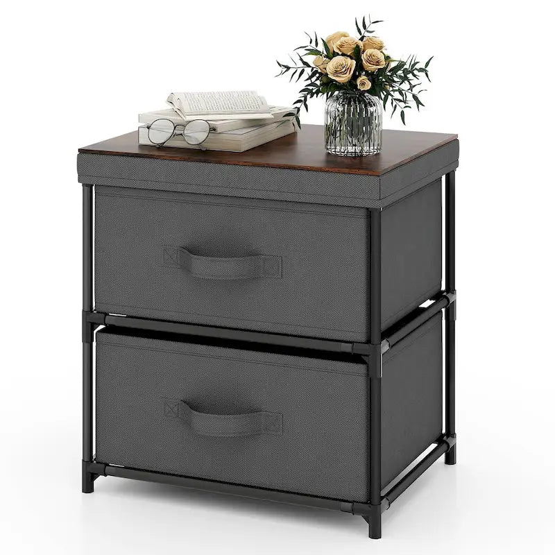 Gymax 2PCS 2 Drawer Dresser Fabric Storage Organizer Nightstand