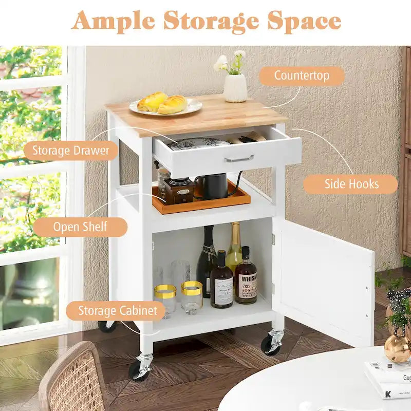 Gymax Small Kitchen Island on Wheels Mobile Trolley Cart Barn Door