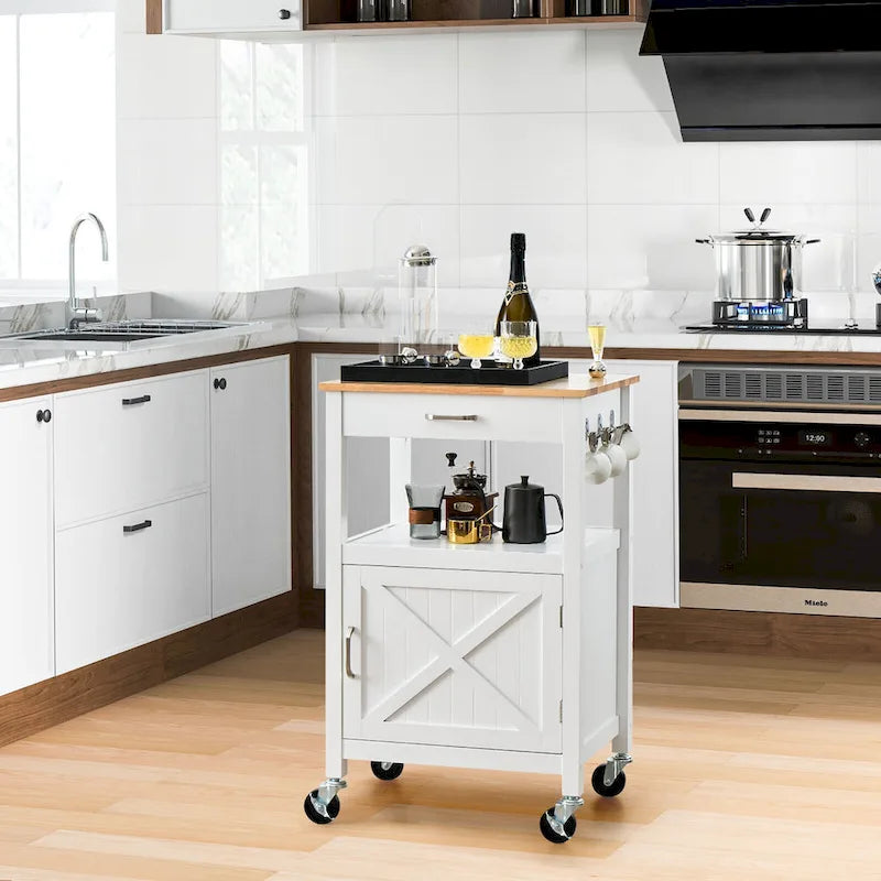 Gymax Small Kitchen Island on Wheels Mobile Trolley Cart Barn Door