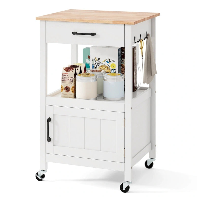 Gymax Small Kitchen Island on Wheels Mobile Trolley Cart Barn Door