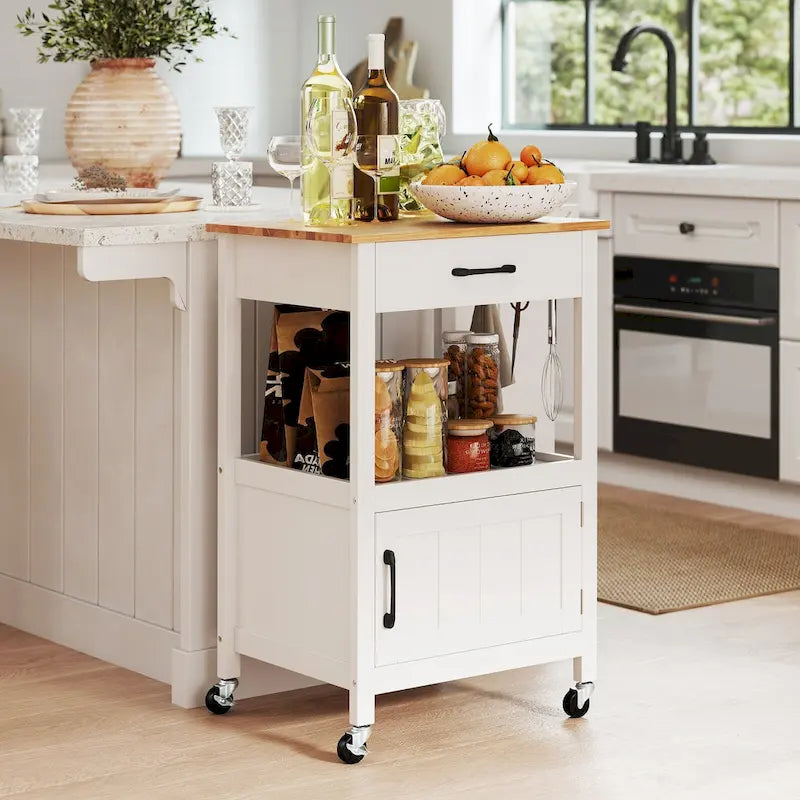 Gymax Small Kitchen Island on Wheels Mobile Trolley Cart Barn Door