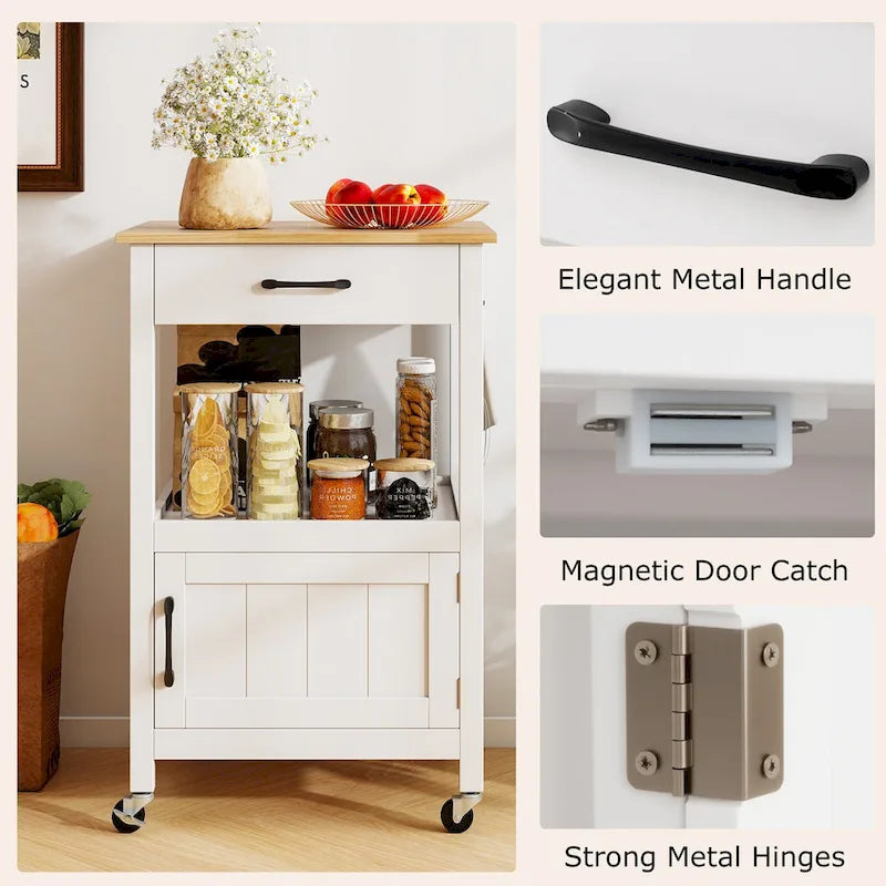 Gymax Small Kitchen Island on Wheels Mobile Trolley Cart Barn Door
