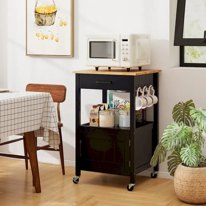 Gymax Small Kitchen Island on Wheels Mobile Trolley Cart Barn Door