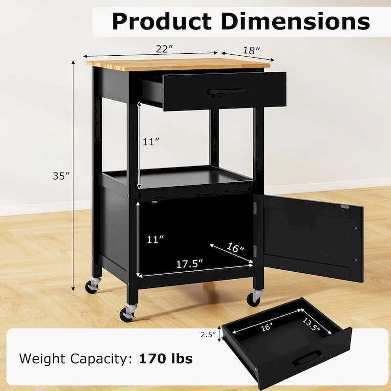 Gymax Small Kitchen Island on Wheels Mobile Trolley Cart Barn Door