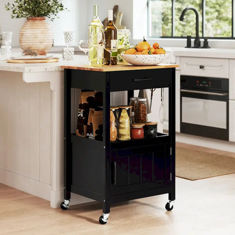 Gymax Small Kitchen Island on Wheels Mobile Trolley Cart Barn Door