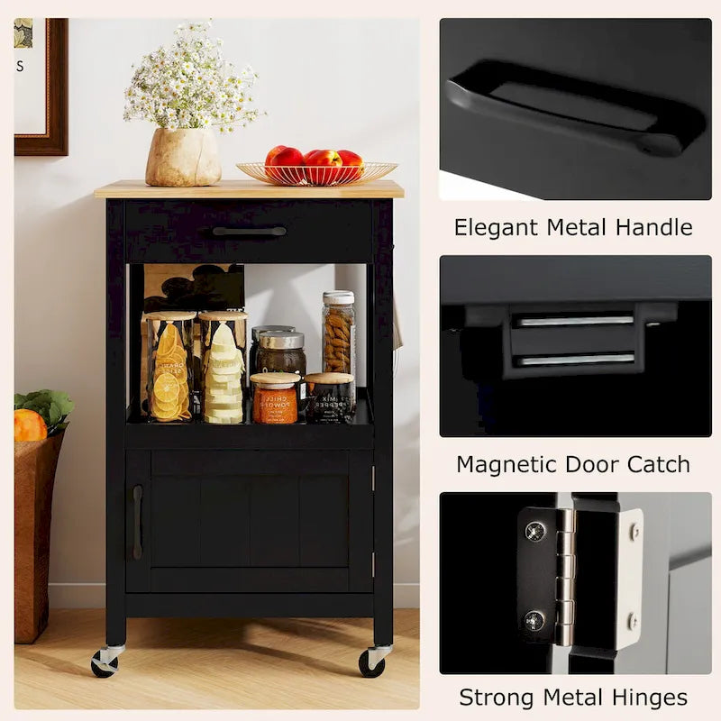 Gymax Small Kitchen Island on Wheels Mobile Trolley Cart Barn Door