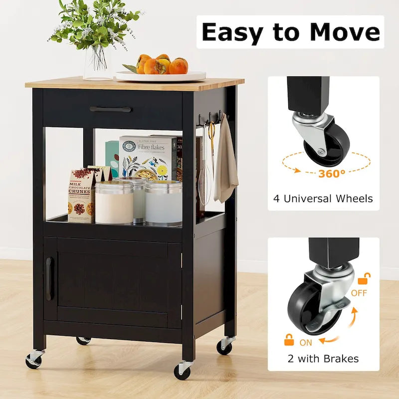 Gymax Small Kitchen Island on Wheels Mobile Trolley Cart Barn Door