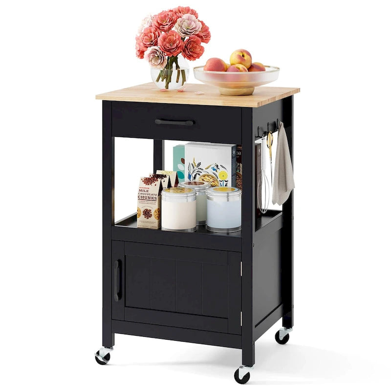 Gymax Small Kitchen Island on Wheels Mobile Trolley Cart Barn Door