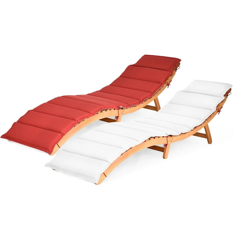 Gymax 2PCS Outdoor Folding Chaise Eucalyptus Lounge Chair w/ - See Details