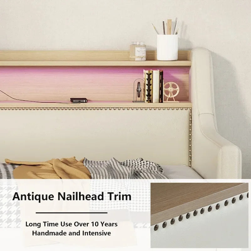 Twin Size Upholstered Daybed with Storage and LED