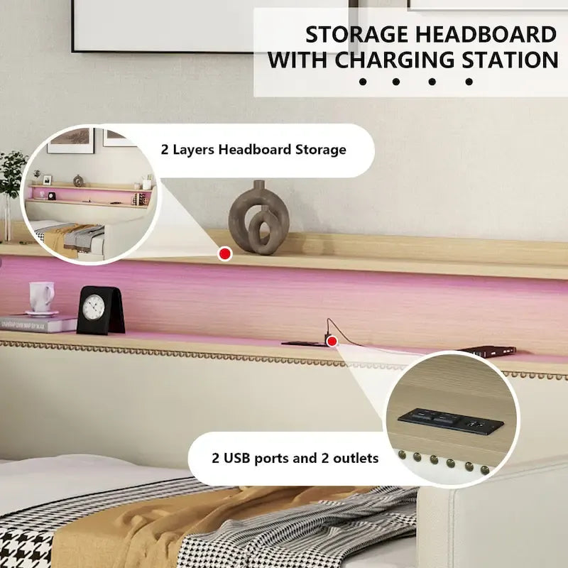 Twin Size Upholstered Daybed with Storage and LED