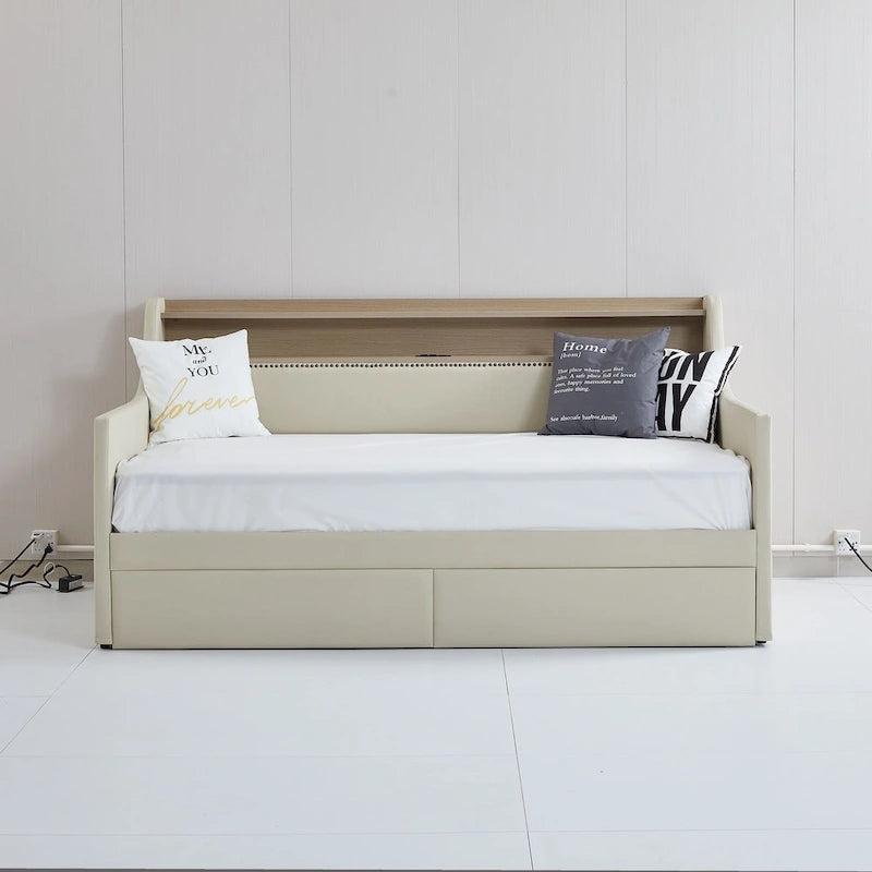 Twin Size Upholstered Daybed with Storage and LED