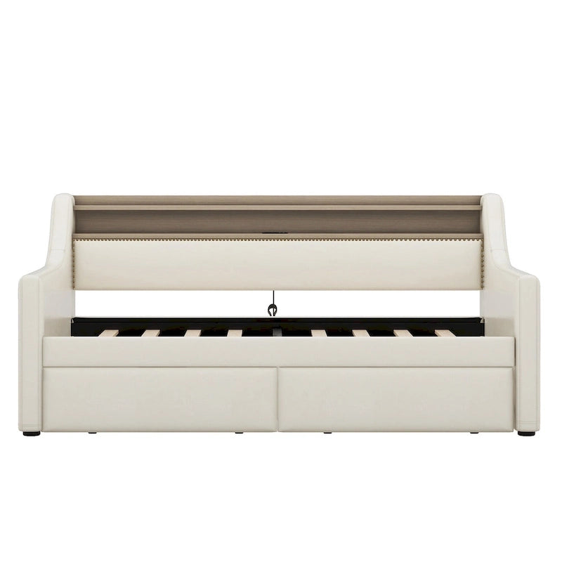 Twin Size Upholstered Daybed with Storage and LED