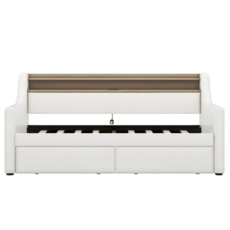 Twin Size Upholstered Daybed with Storage and LED