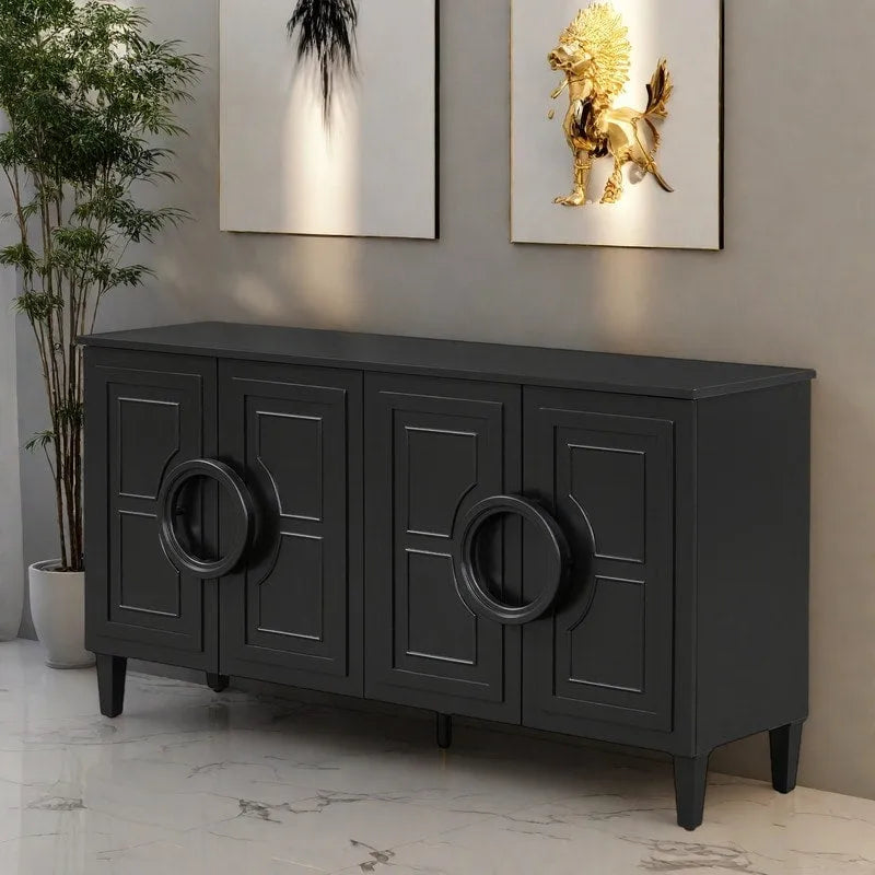58.9 MDF Console Table With 4-Door And Round Ring Handles & 5-Leg Base