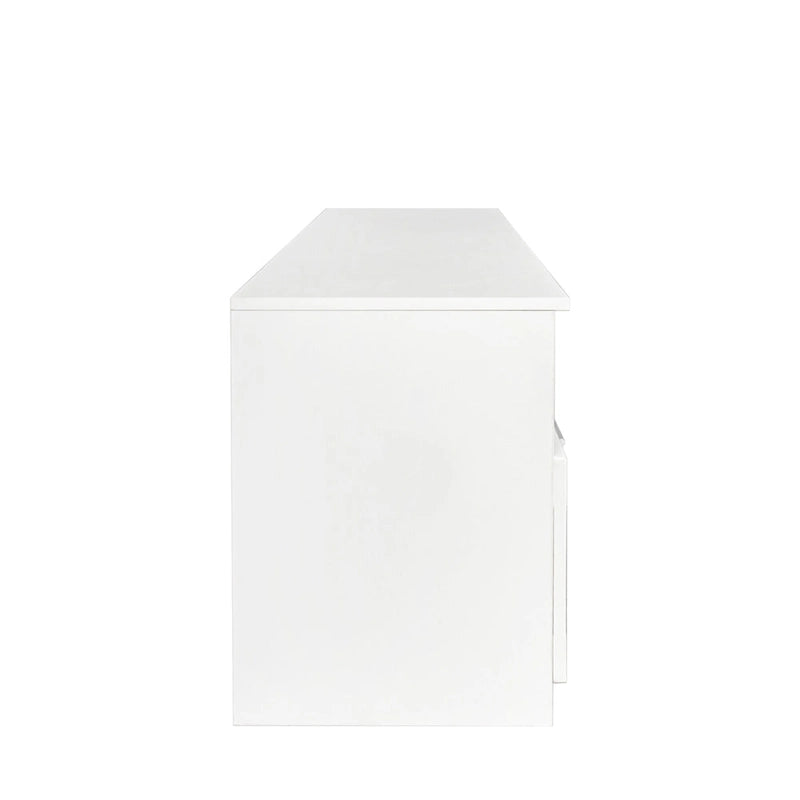 White 70 TV Stand with Open Storage & Drawers for Living Room