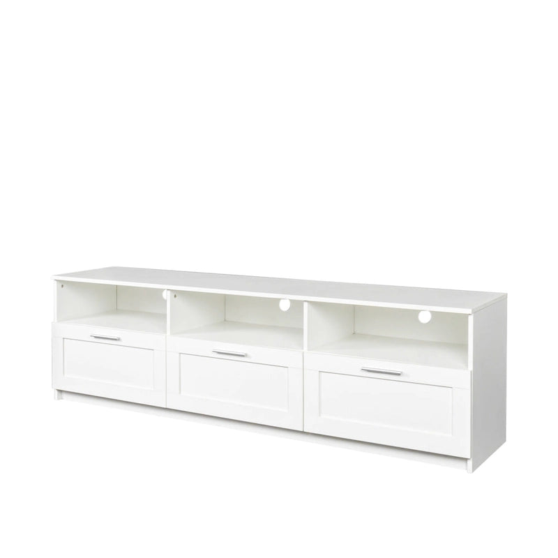 White 70 TV Stand with Open Storage & Drawers for Living Room