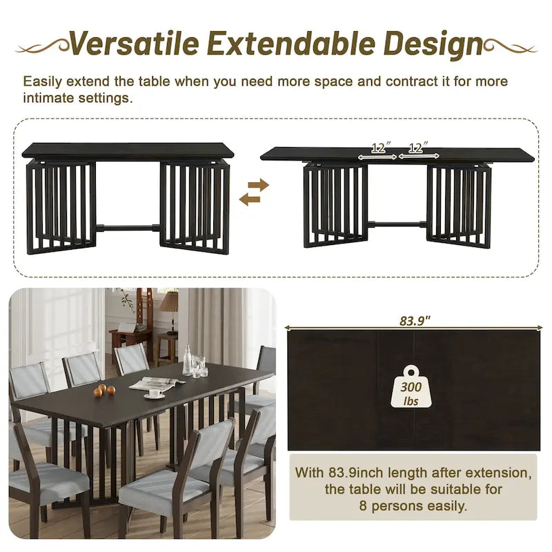 9-Piece Farmhouse Dining Set with Extendable Table & 8 Chairs