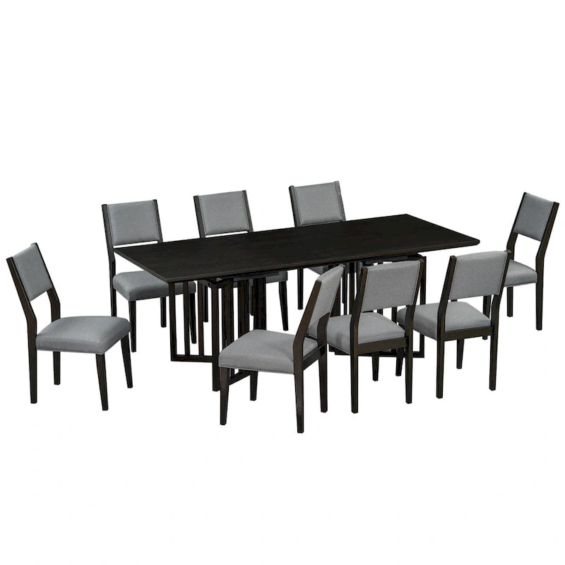 9-Piece Farmhouse Dining Set with Extendable Table & 8 Chairs