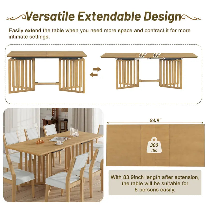 9-Piece Farmhouse Dining Set with Extendable Table & 8 Chairs