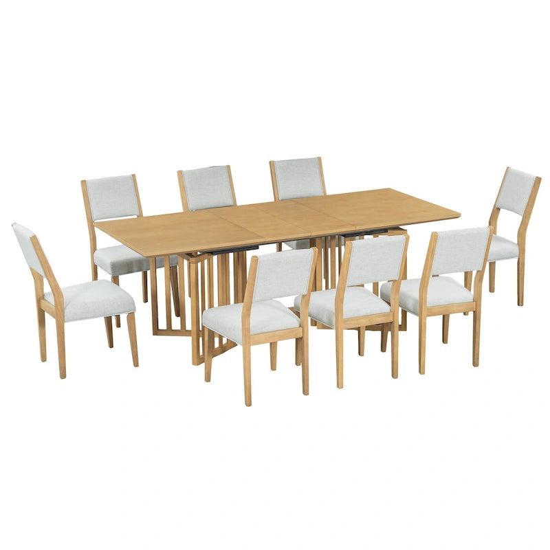 9-Piece Farmhouse Dining Set with Extendable Table & 8 Chairs