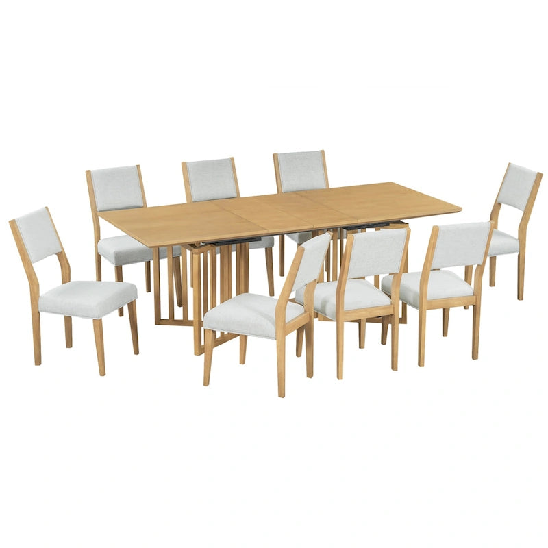 9-Piece Farmhouse Dining Set with Extendable Table & 8 Chairs