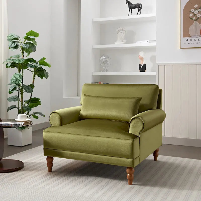 Modern 37.8 Velvet Accent chair with Ergonomic Lumbar Support and Vintage Roman Column Legs
