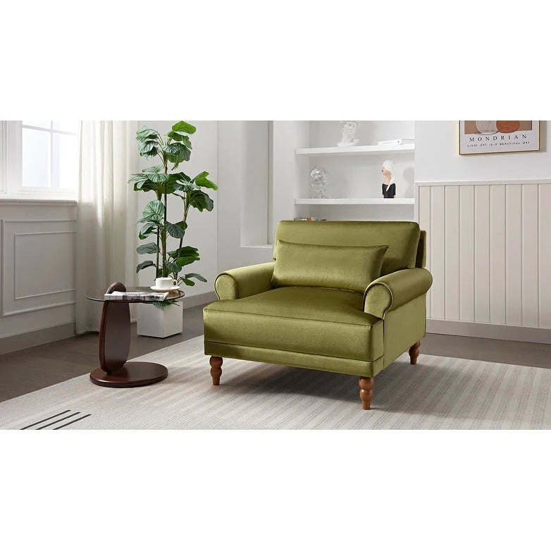 Modern 37.8 Velvet Accent chair with Ergonomic Lumbar Support and Vintage Roman Column Legs