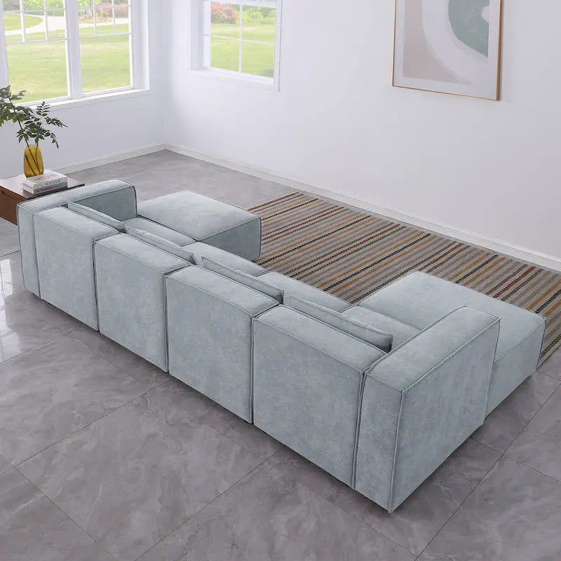 6-Piece Chenille Upholstered U-Shaped Modular Sectional Sofa with 2 Removable Ottoman and Free Combination Design