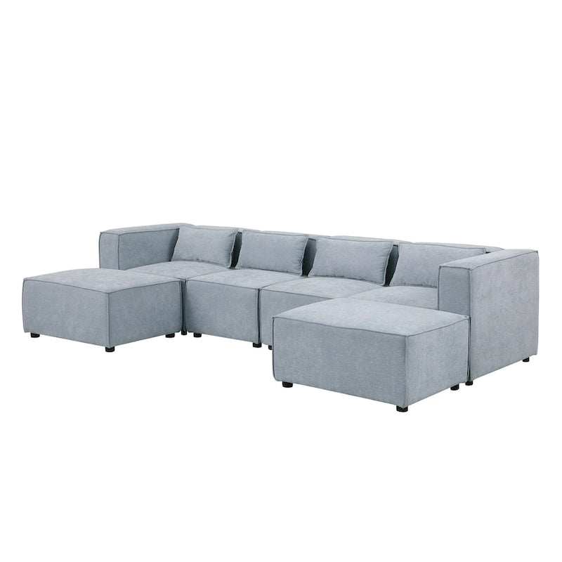 6-Piece Chenille Upholstered U-Shaped Modular Sectional Sofa with 2 Removable Ottoman and Free Combination Design