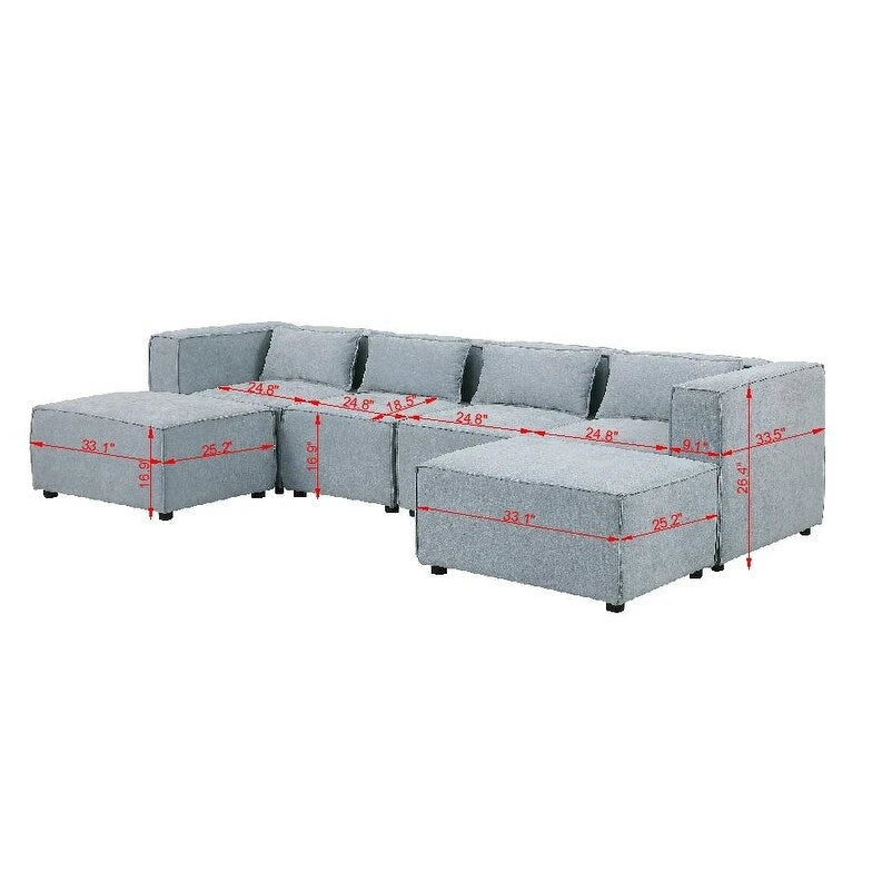 6-Piece Chenille Upholstered U-Shaped Modular Sectional Sofa with 2 Removable Ottoman and Free Combination Design