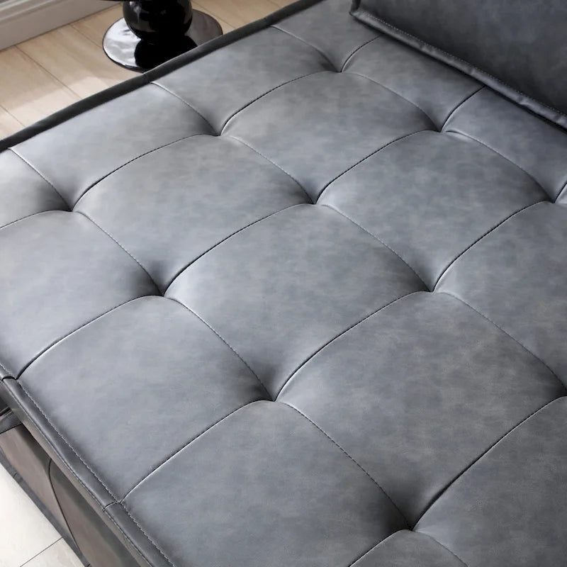 39 Faux Leather Single Multipurpose Ottoman Pull Out Sofa Bed with Adjustable Backrest and Pillow for Living Room