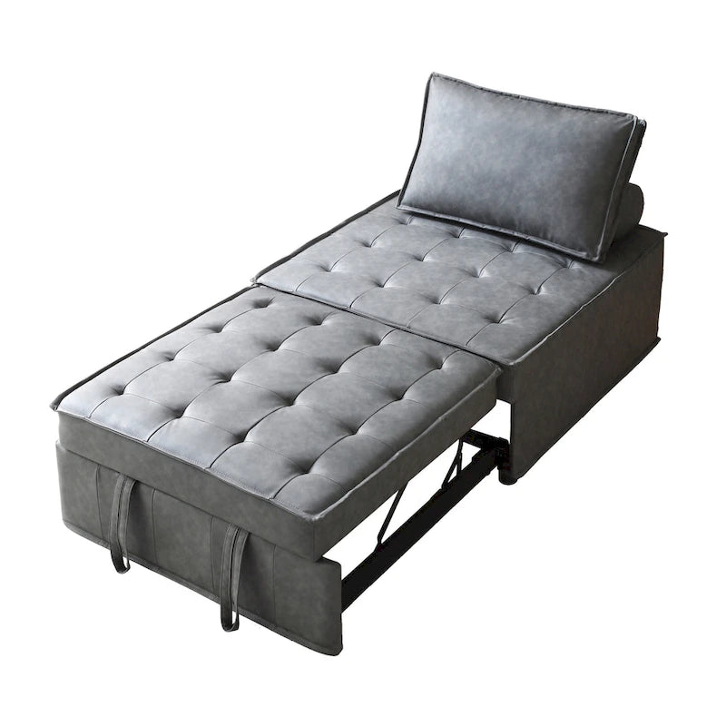 39 Faux Leather Single Multipurpose Ottoman Pull Out Sofa Bed with Adjustable Backrest and Pillow for Living Room
