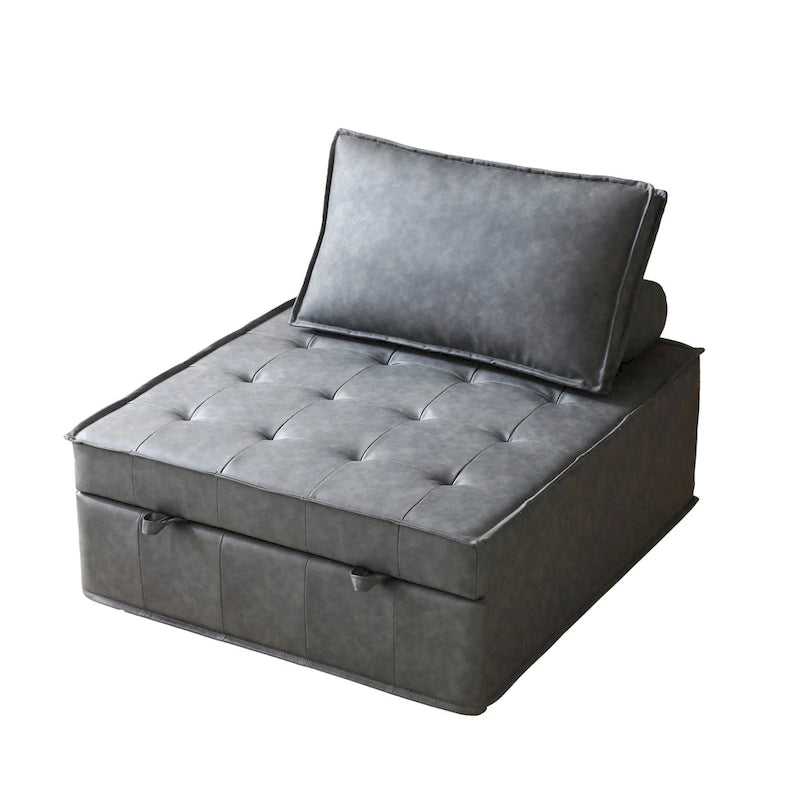 39 Faux Leather Single Multipurpose Ottoman Pull Out Sofa Bed with Adjustable Backrest and Pillow for Living Room